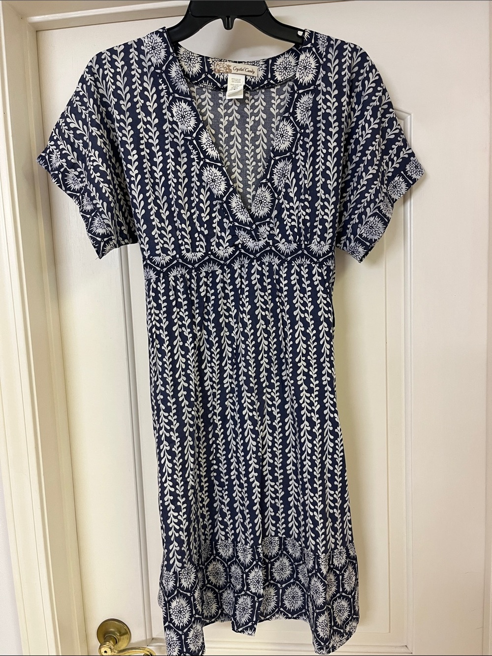Cynthia Rowley Navy & White V-Neck Printed Midi Dress